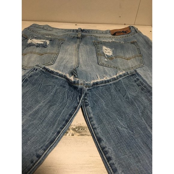 American Eagle Slim Straight leg distressed zip & button front jean size 34x32 - Picture 4 of 9